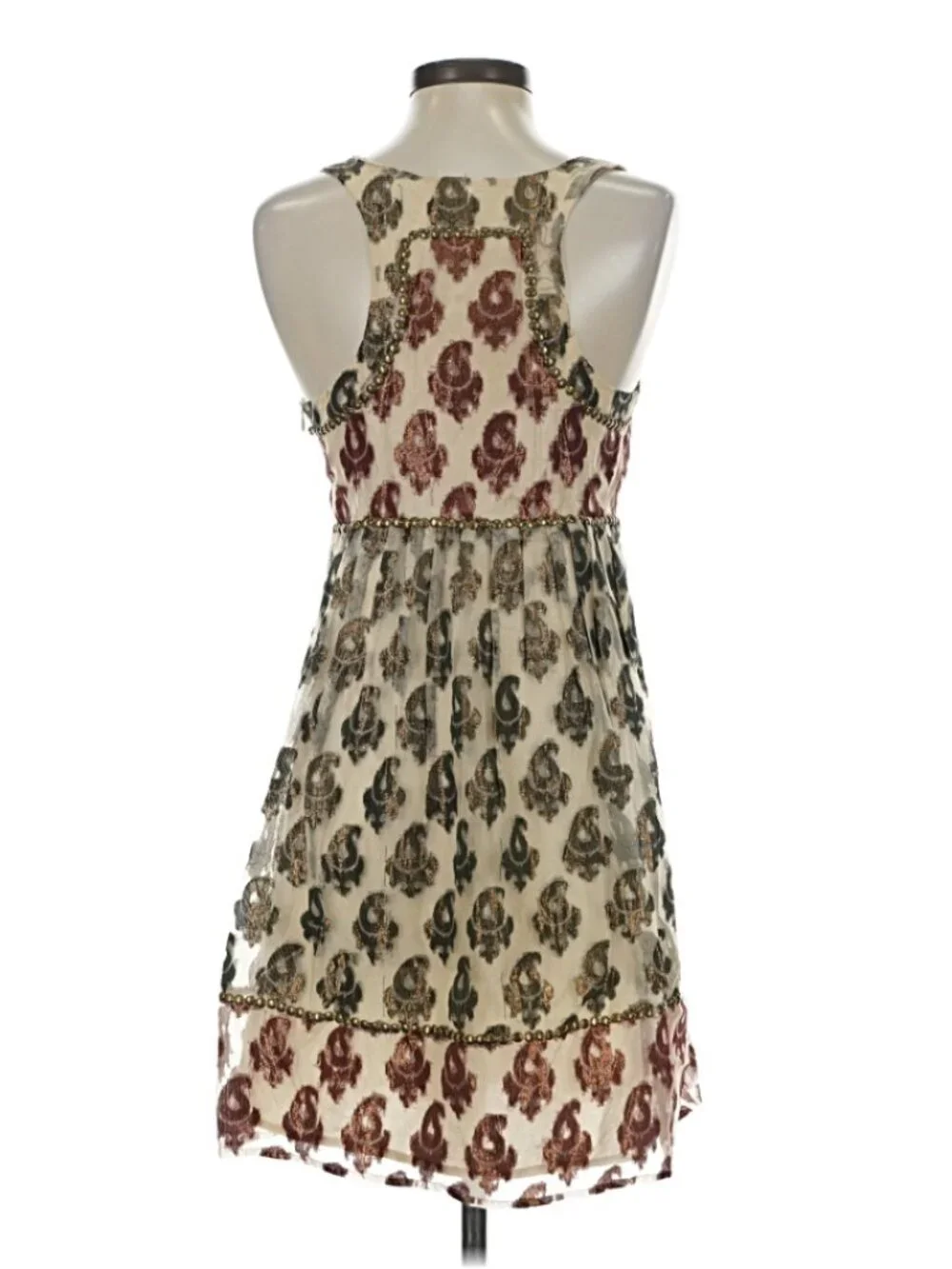 Free People Champagne Metallic Jacquard Boho Mini Dress Sz 4